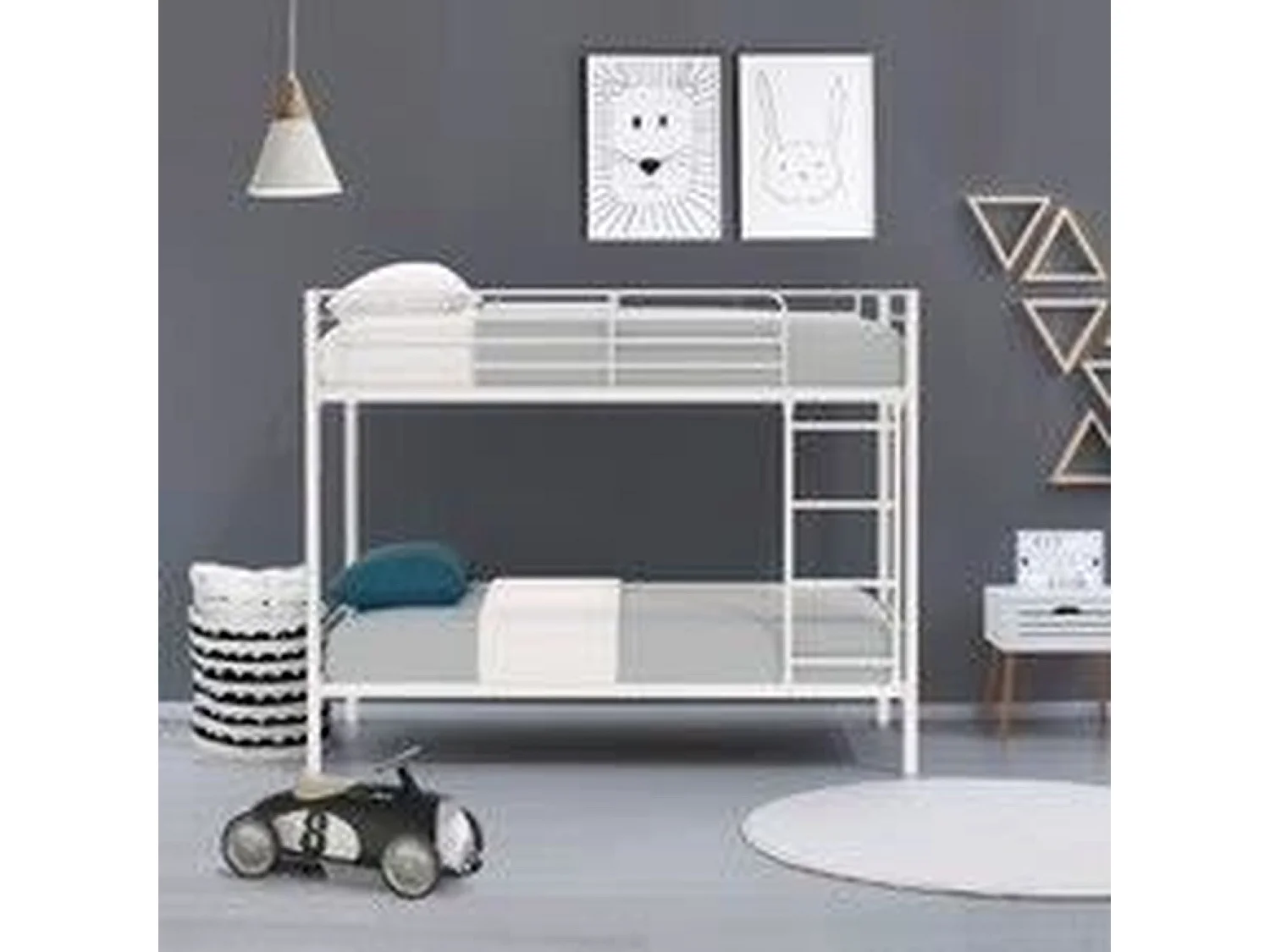 Lits superposés séparables en métal - Blanc - Sommiers inclus - 2 x 90 x 190 cm - ABBY