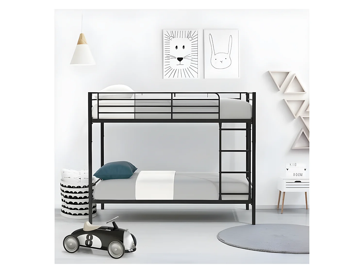 Lits superposés séparables 2 x 90 x 190 cm en métal - Noir - Sommiers inclus - ABBY