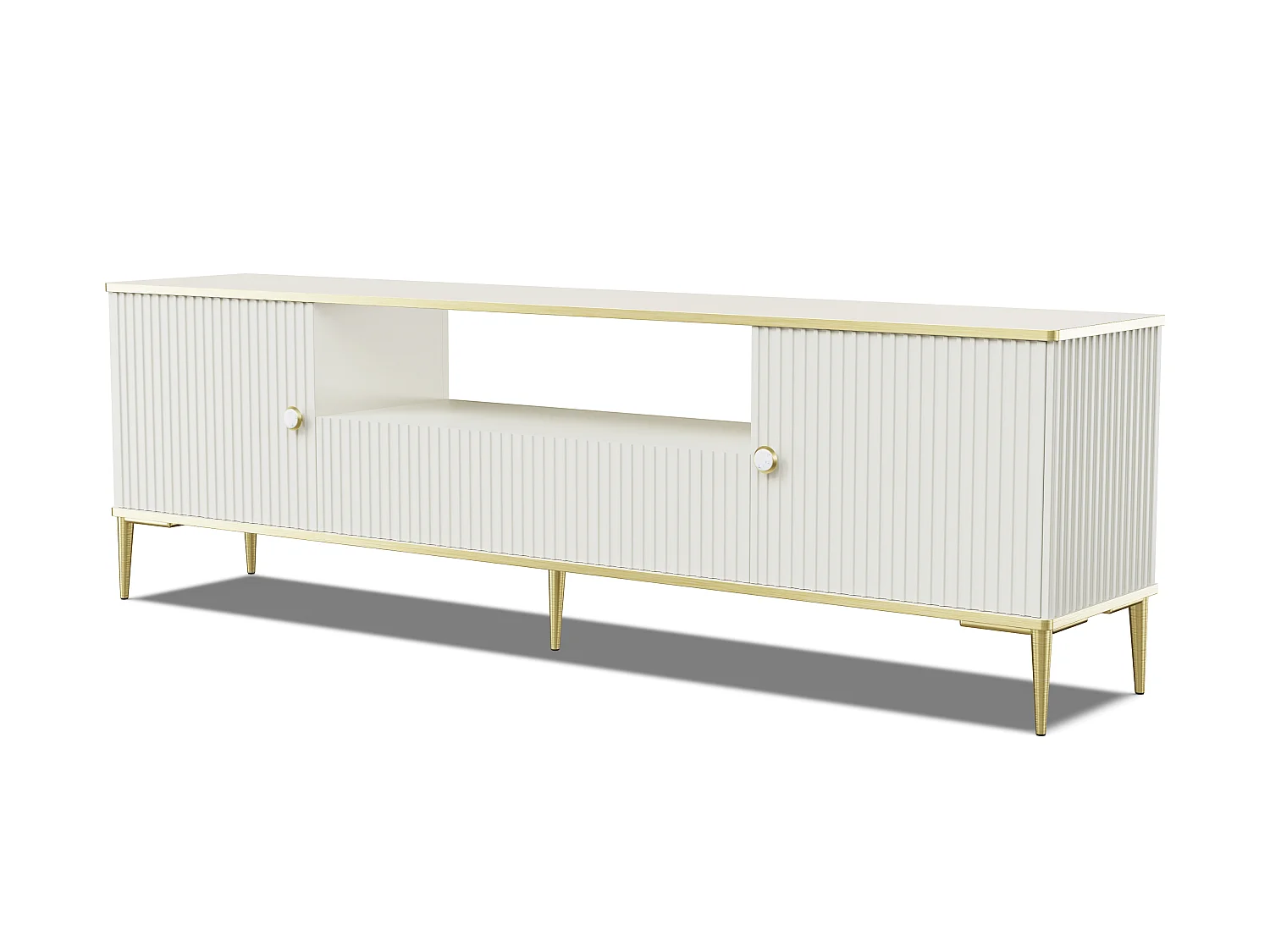 Meuble TV PETRA 180 cm 2D1S cachemire avec pieds dorés