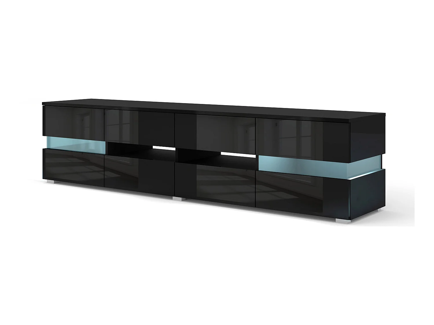 Meuble TV VIPER 186 cm panneau MDF noir mat / noir brillant + éclairage LED