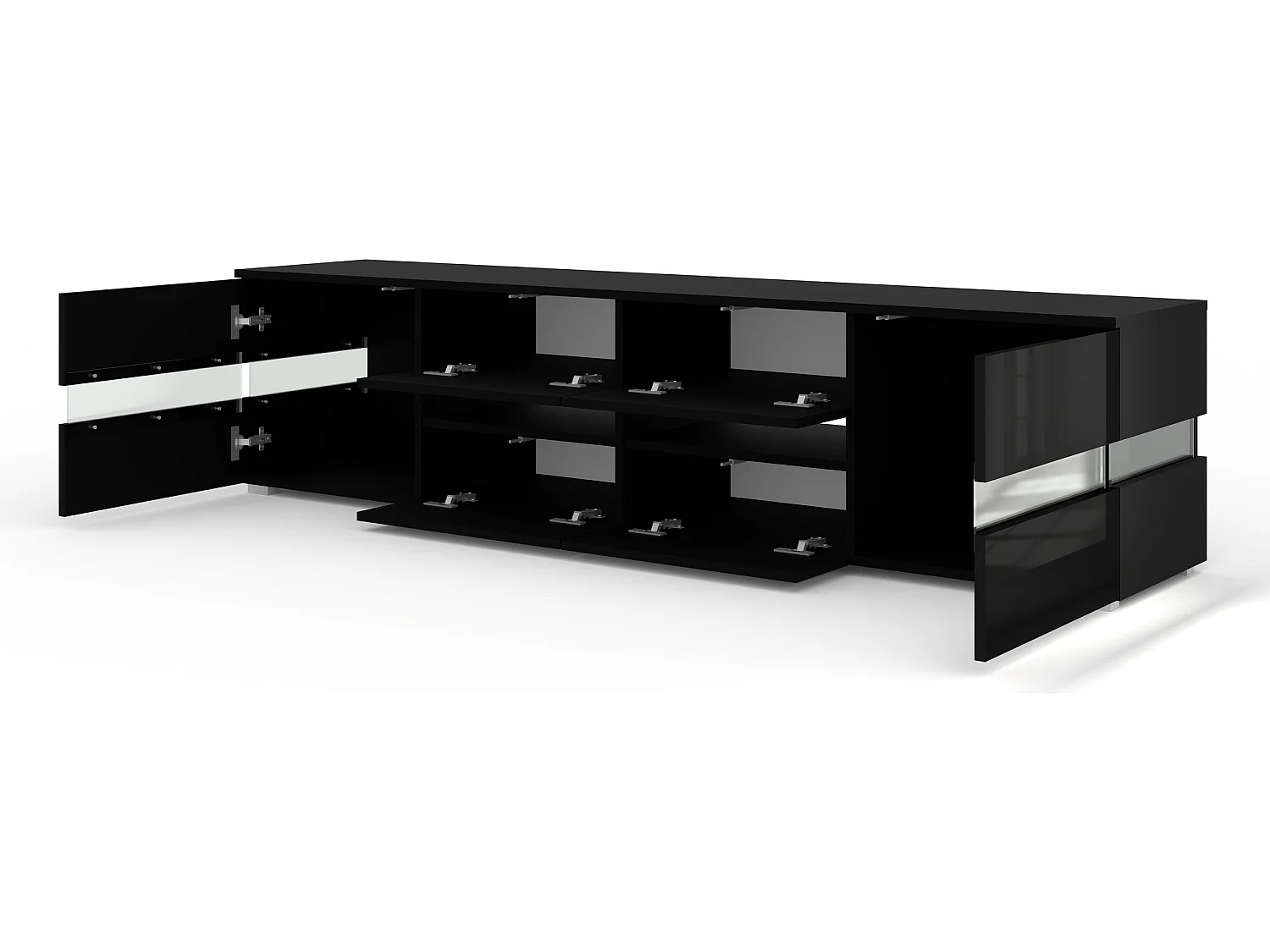 TV-Schrank VIPER 186 cm Schwarz Matt / Schwarz Glanz + LED-Beleuchtung