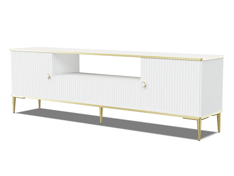 TV-Möbel PETRA 180 cm 2D1S Weiß Matt mit goldenen Beinen