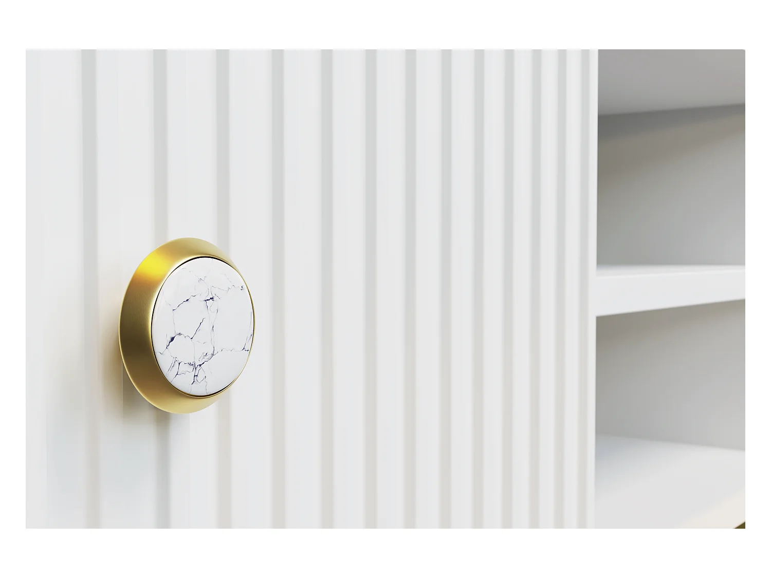 Mueble de TV PETRA 180 cm 2D1S blanco mate con patas doradas