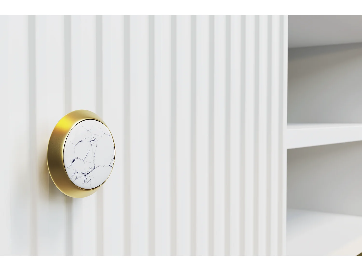 Meuble TV PETRA 180 cm 2D1S blanc mat avec pieds dorés