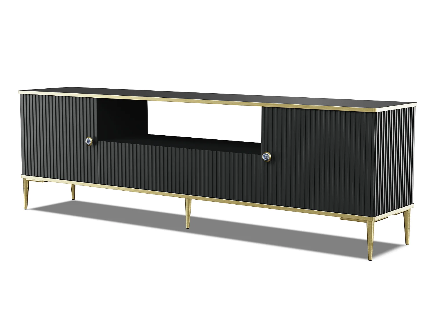 Mobile TV PETRA 180 cm 2D1S nero opaco con gambe dorate