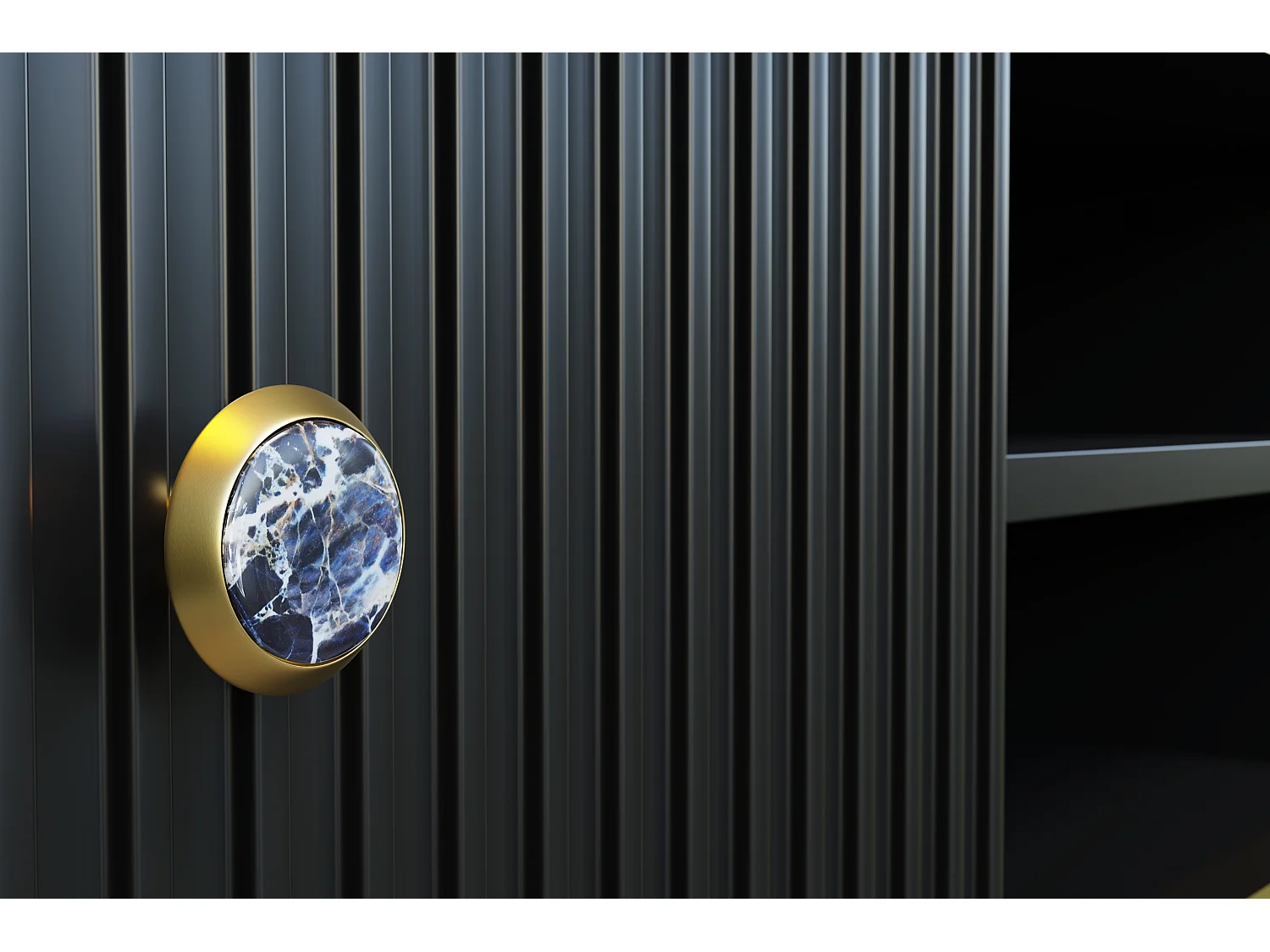 Meuble TV PETRA 180 cm 2D1S noir mat avec pieds dorés