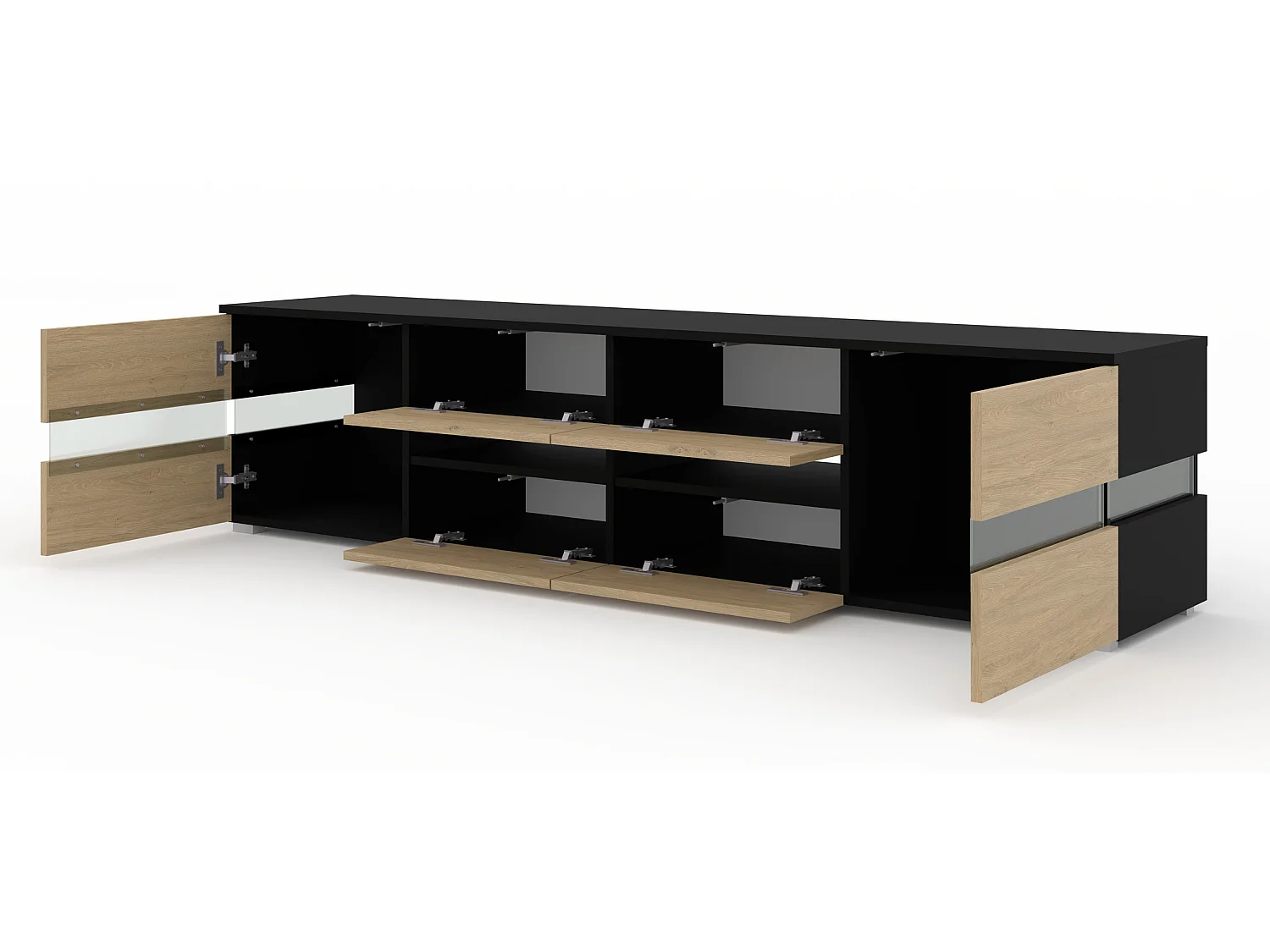 Mobile TV VIPER 186 cm nero opaco / rovere stone + illuminazione a LED