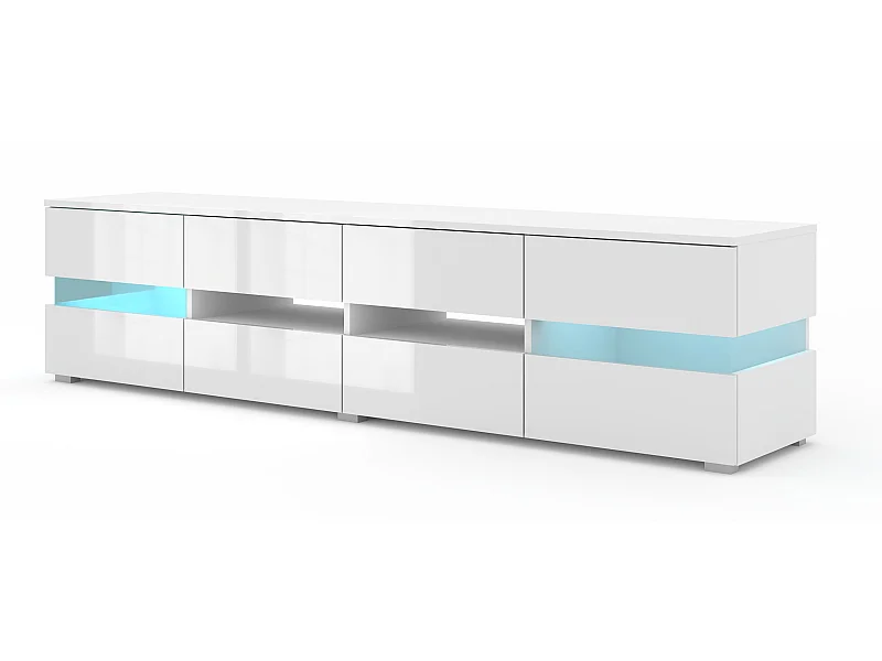 TV-Schrank VIPER 186 cm Weiß Matt / Weiß Glanz + LED-Beleuchtung