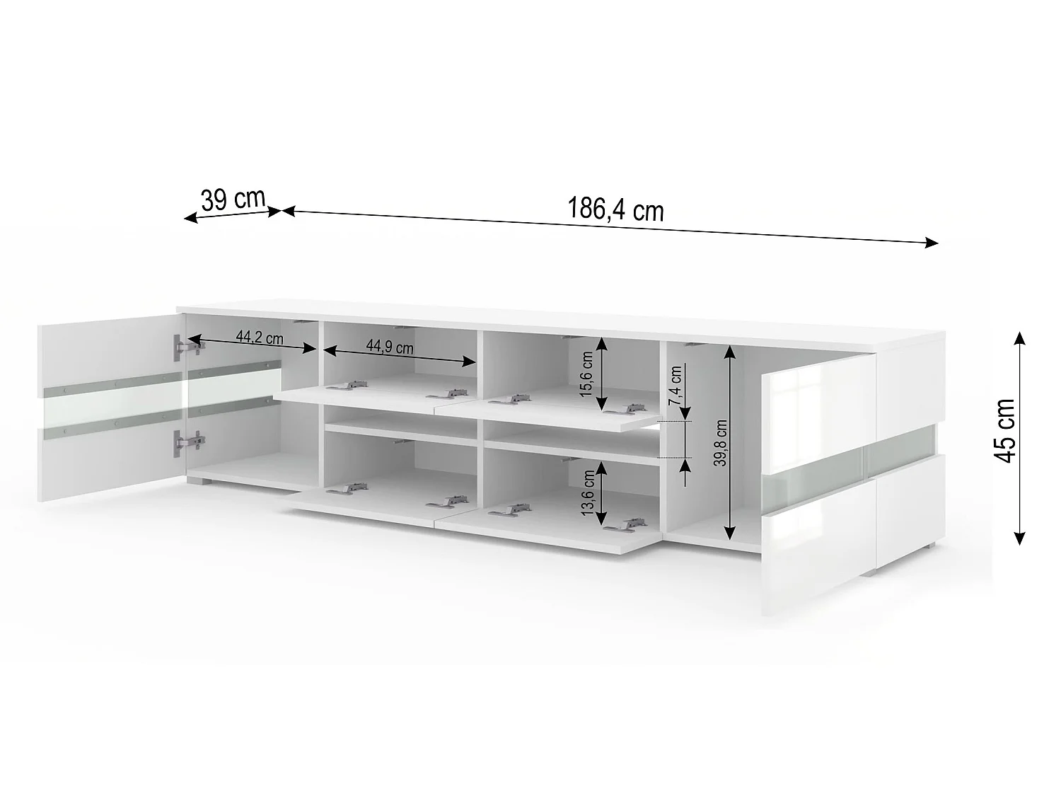 TV-Schrank VIPER 186 cm Weiß Matt / Weiß Glanz + LED-Beleuchtung