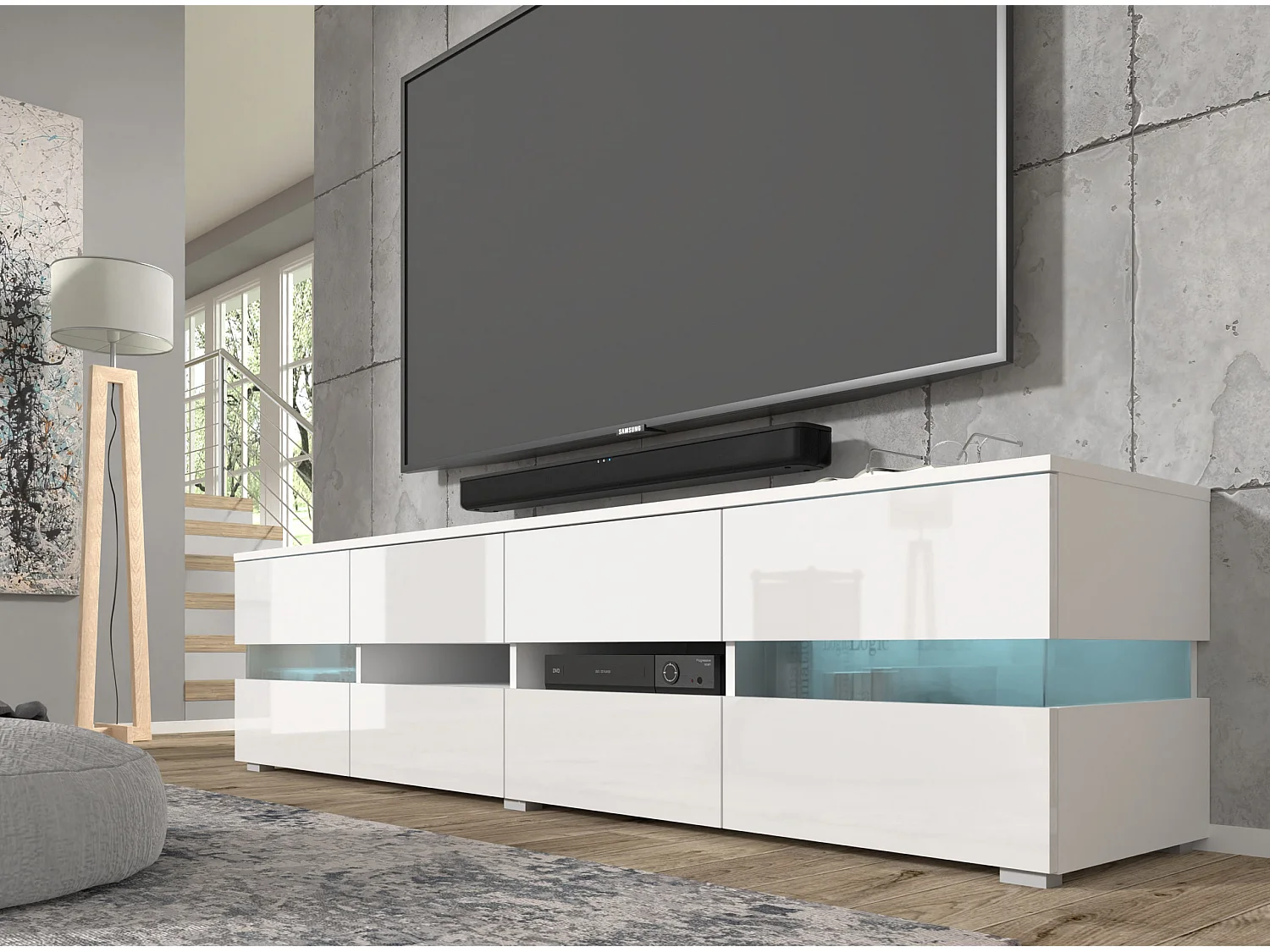 TV-Schrank VIPER 186 cm Weiß Matt / Weiß Glanz + LED-Beleuchtung