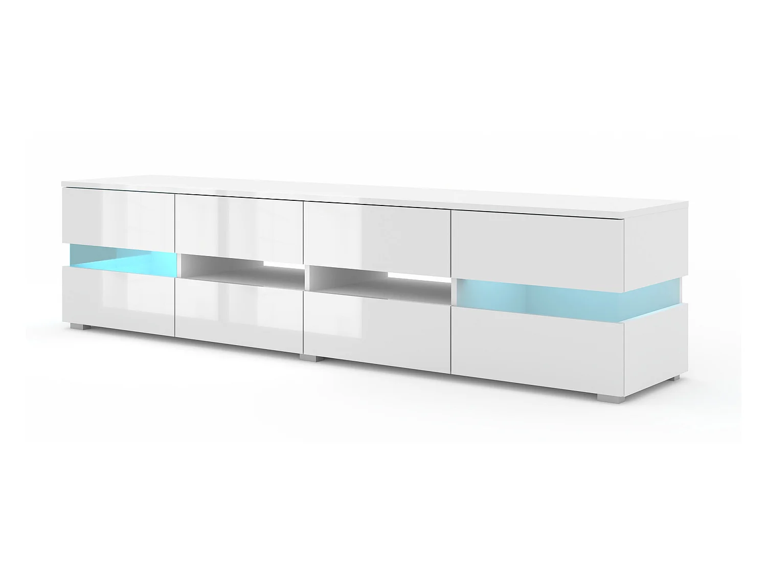 Meuble TV VIPER 186 cm panneau MDF blanc mat / blanc brillant + éclairage LED