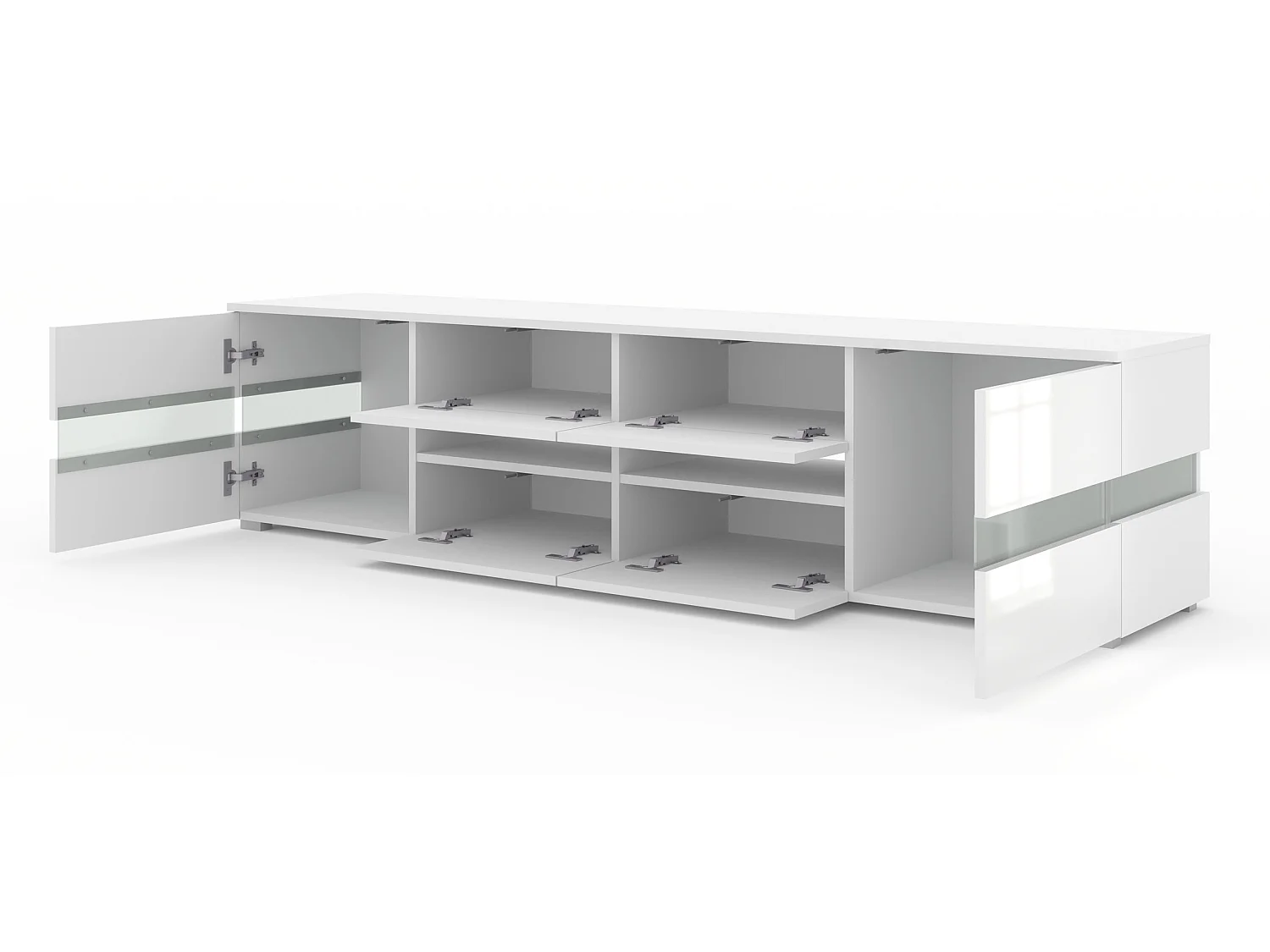 TV-meubel VIPER 186 cm Mat Wit / Hoogglans Wit + LED-verlichting