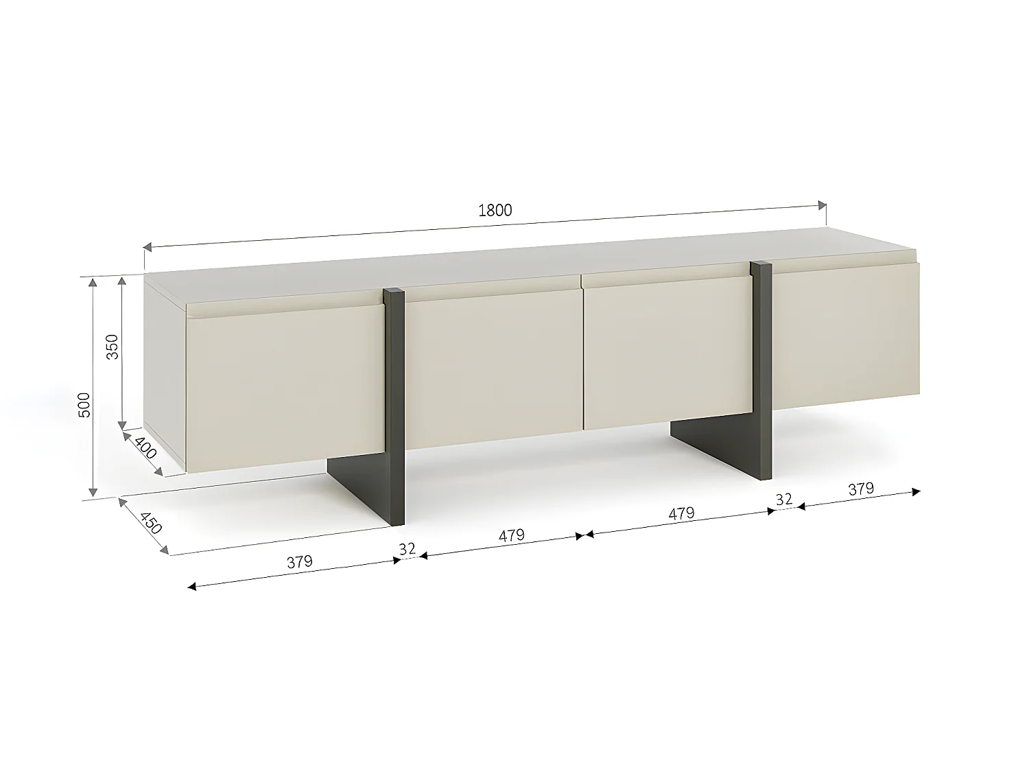 TV-meubel QUEEN 180 cm 2D2K Kasjmier / Grafiet