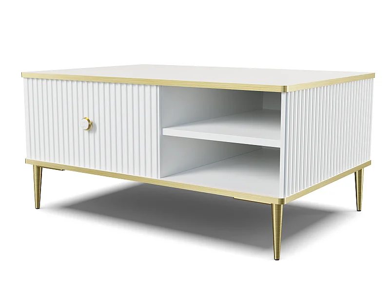 Mesa de centro PETRA 90x60 cm blanco mate con patas doradas