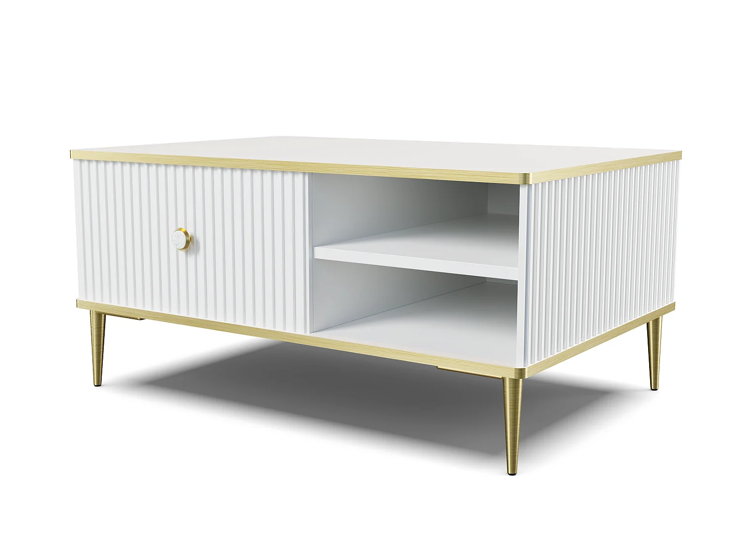 Table basee PETRA 90x60 cm blanc mat avec pieds dorés
