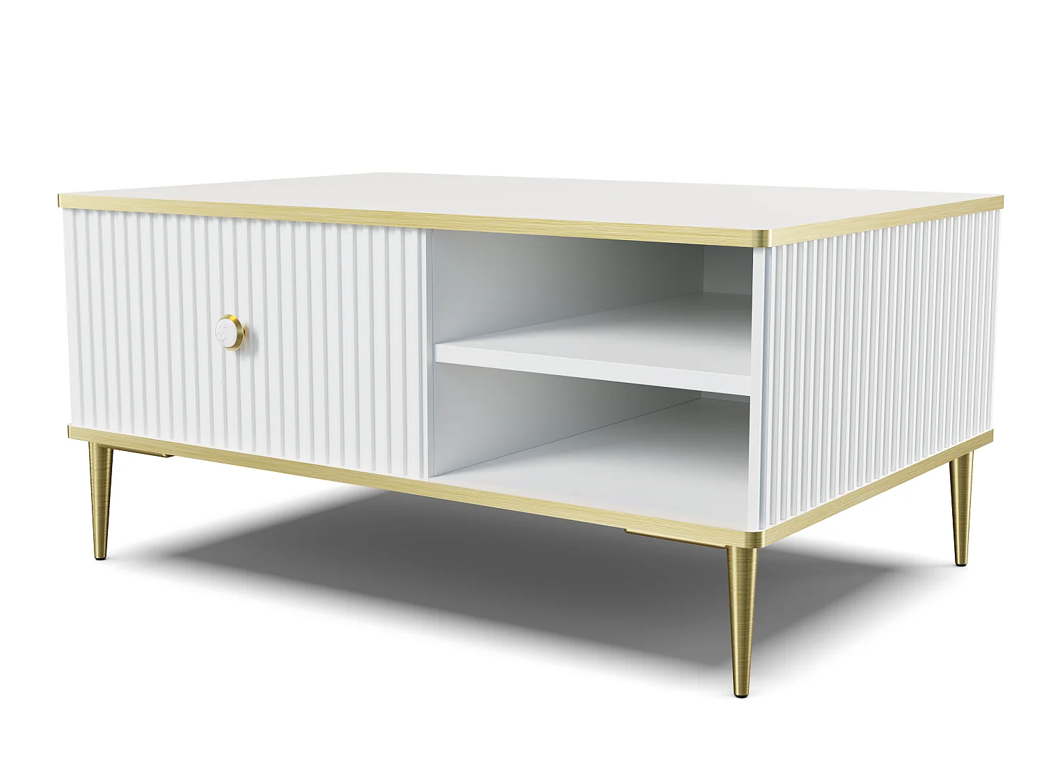 Couchtisch PETRA 90x60 cm Weiß Matt mit goldenen Beinen