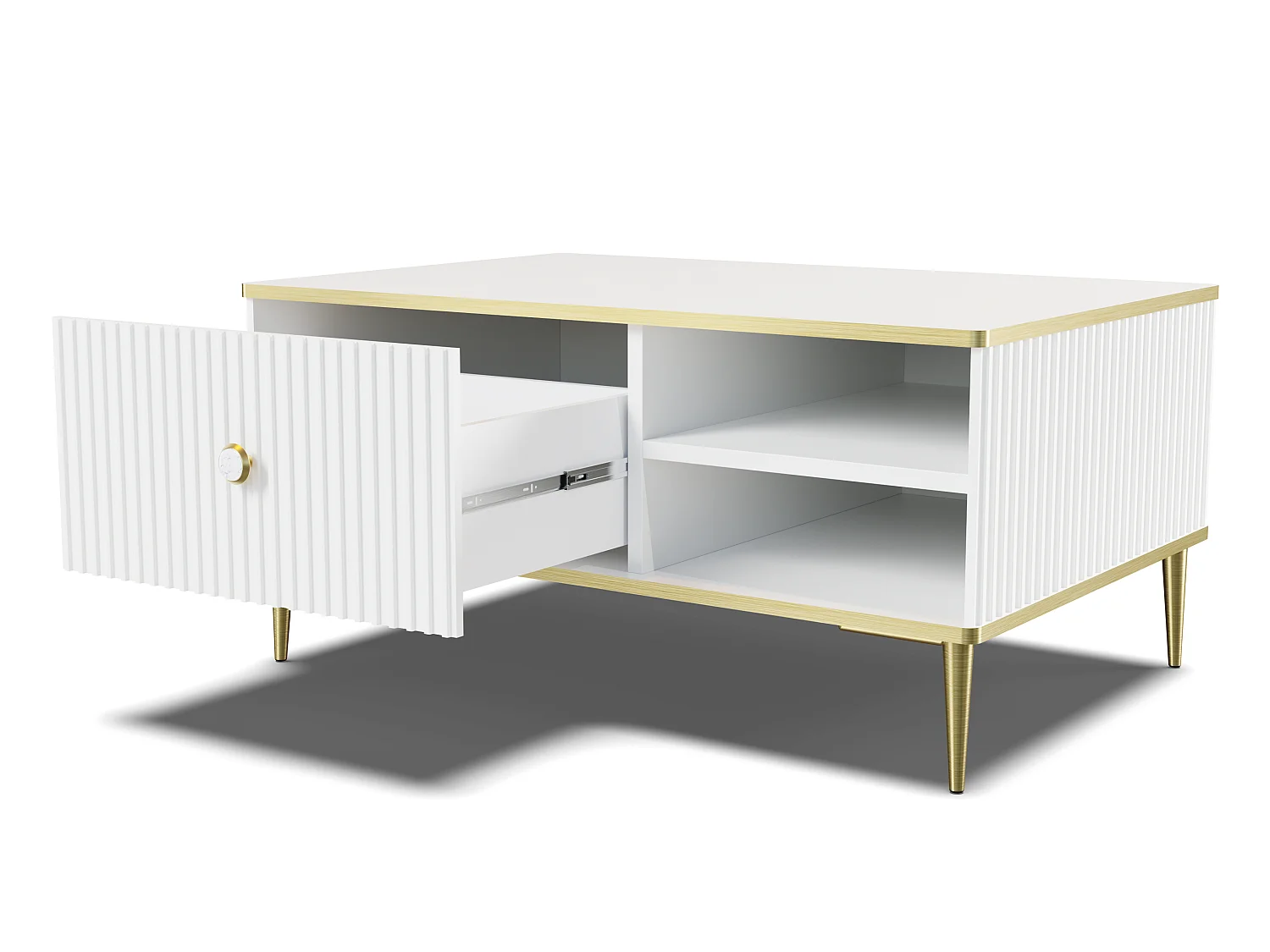 Couchtisch PETRA 90x60 cm Weiß Matt mit goldenen Beinen