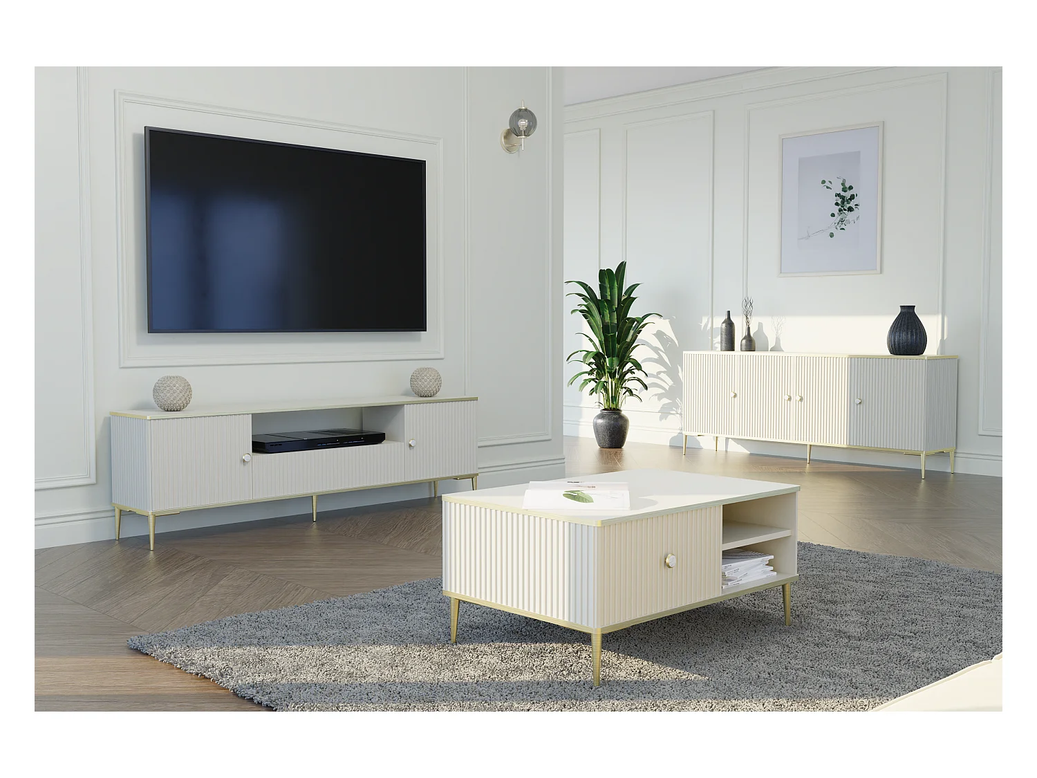 Mesa de centro PETRA 90x60 cm cachemira con patas doradas