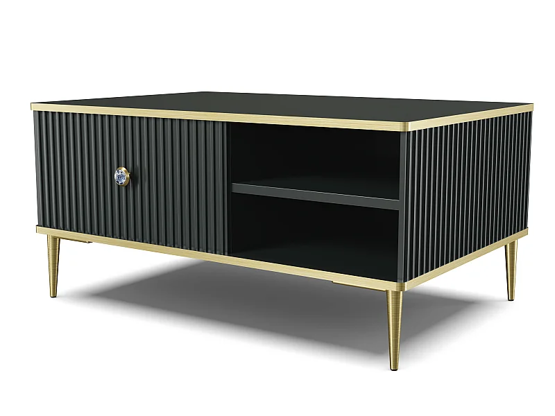 Couchtisch PETRA 90x60 cm Schwarz Matt mit goldenen Beinen