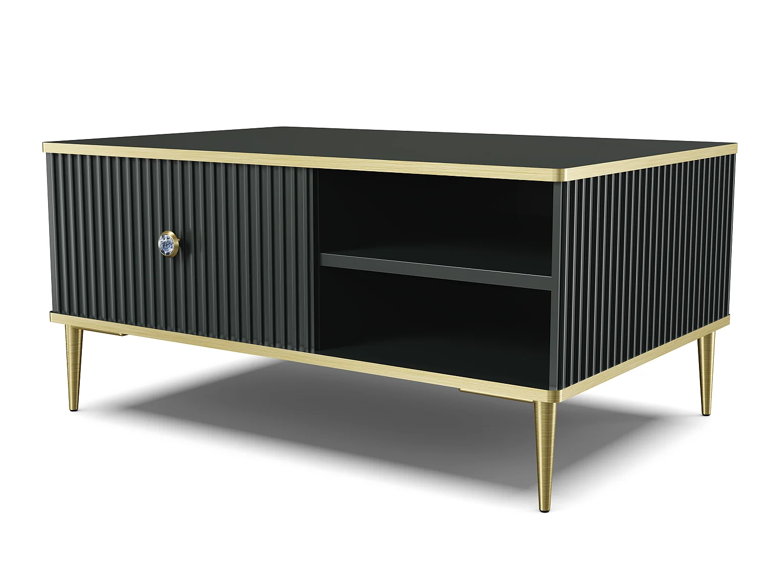 Couchtisch PETRA 90x60 cm Schwarz Matt mit goldenen Beinen