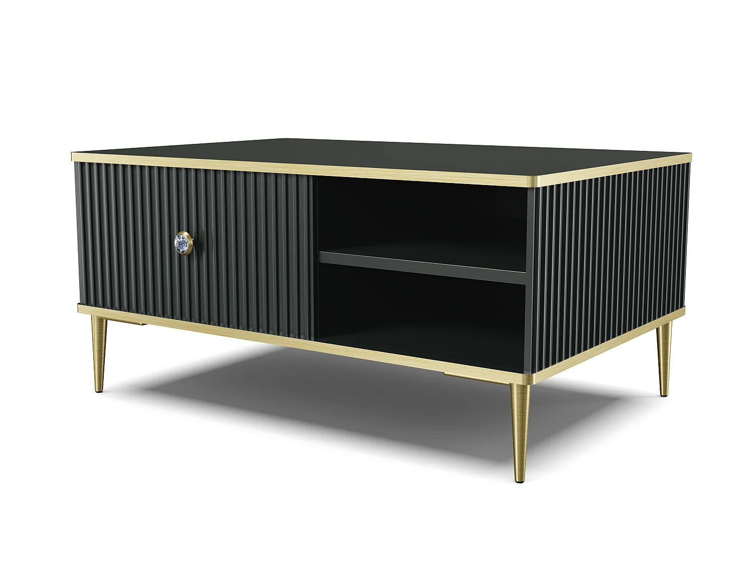 Table basee PETRA 90x60 cm noir mat avec pieds dorés