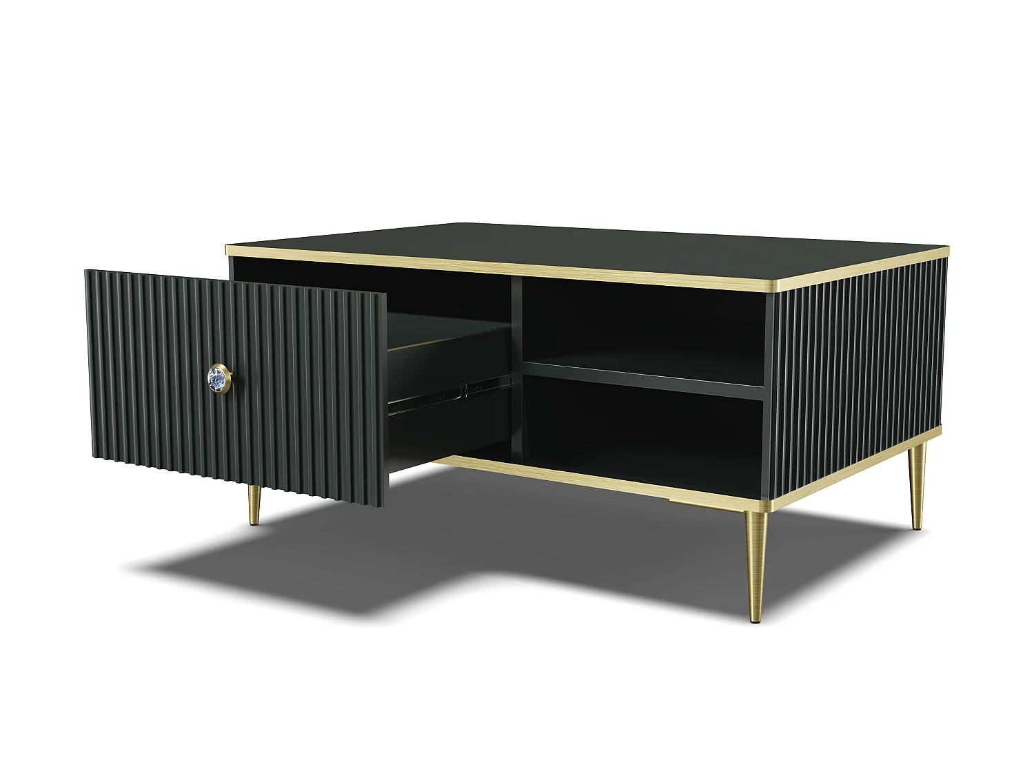 Mesa de centro PETRA 90x60 cm negro mate con patas doradas