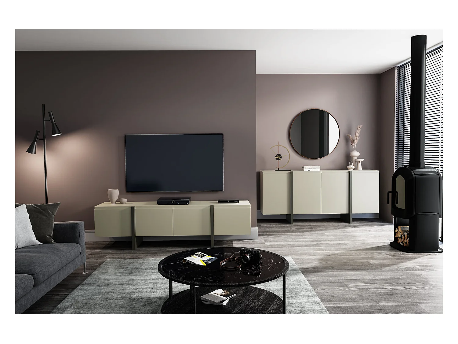 Kommode QUEEN 180 cm 4D Cachemire/Graphit