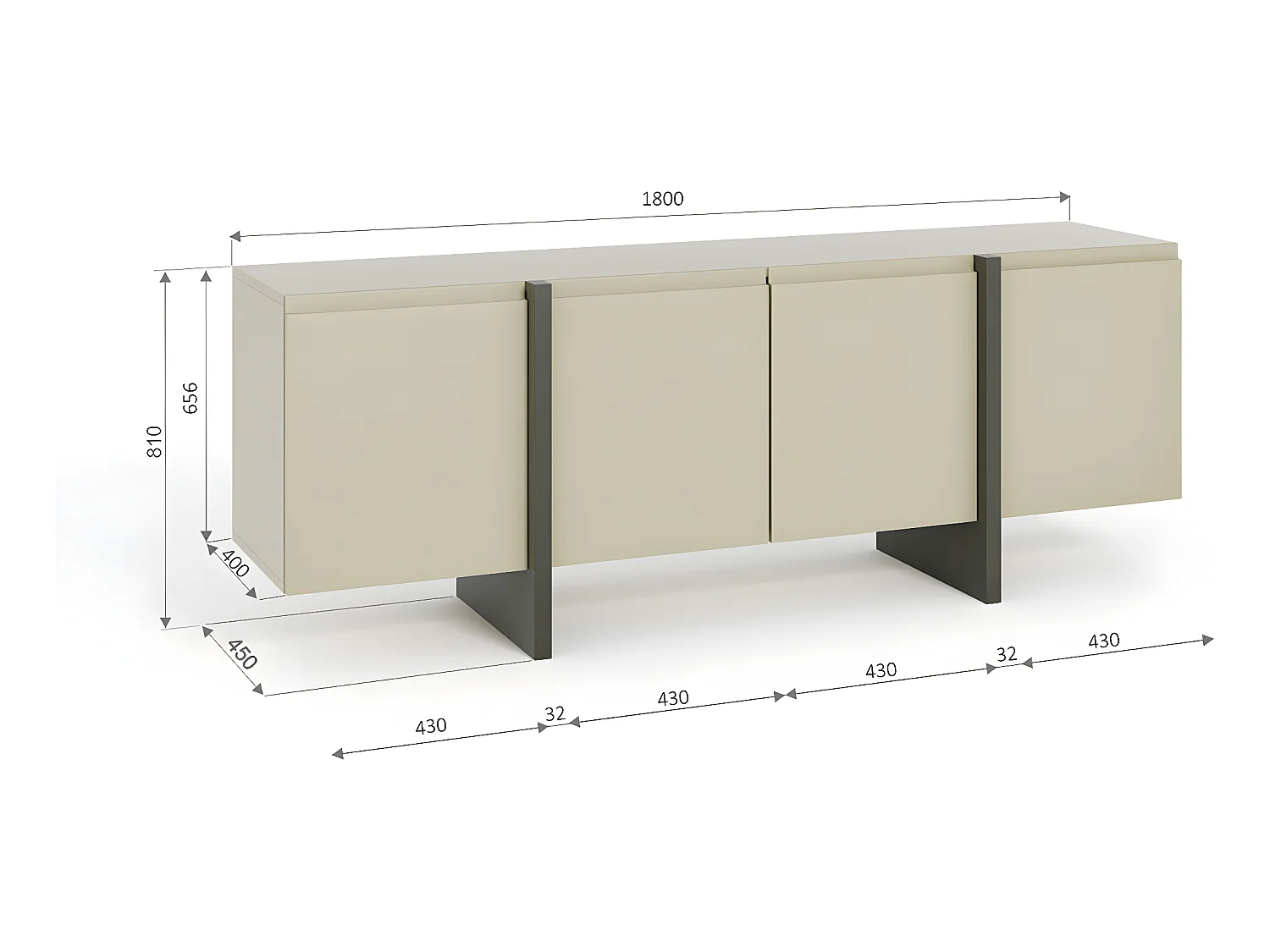 Kommode QUEEN 180 cm 4D Cachemire/Graphit