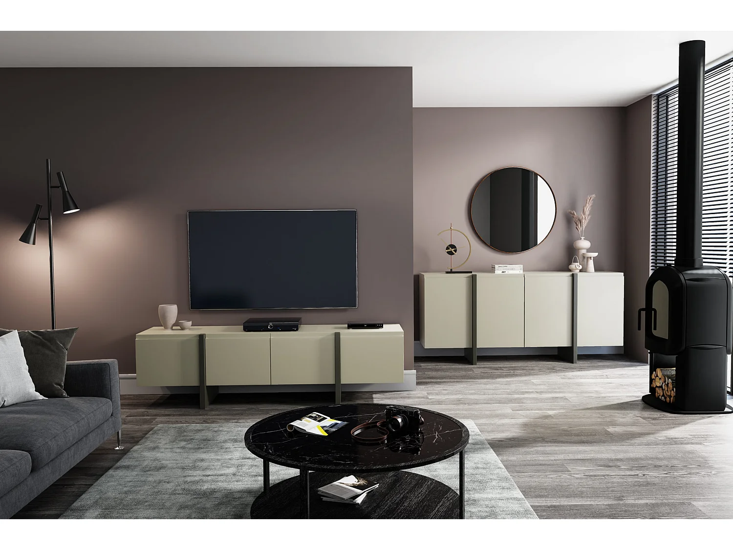 Ladenkast QUEEN 180 cm 4D Kasjmier/Grafiet