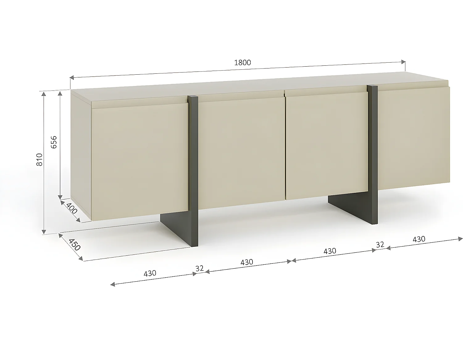 Ladenkast QUEEN 180 cm 4D Kasjmier/Grafiet