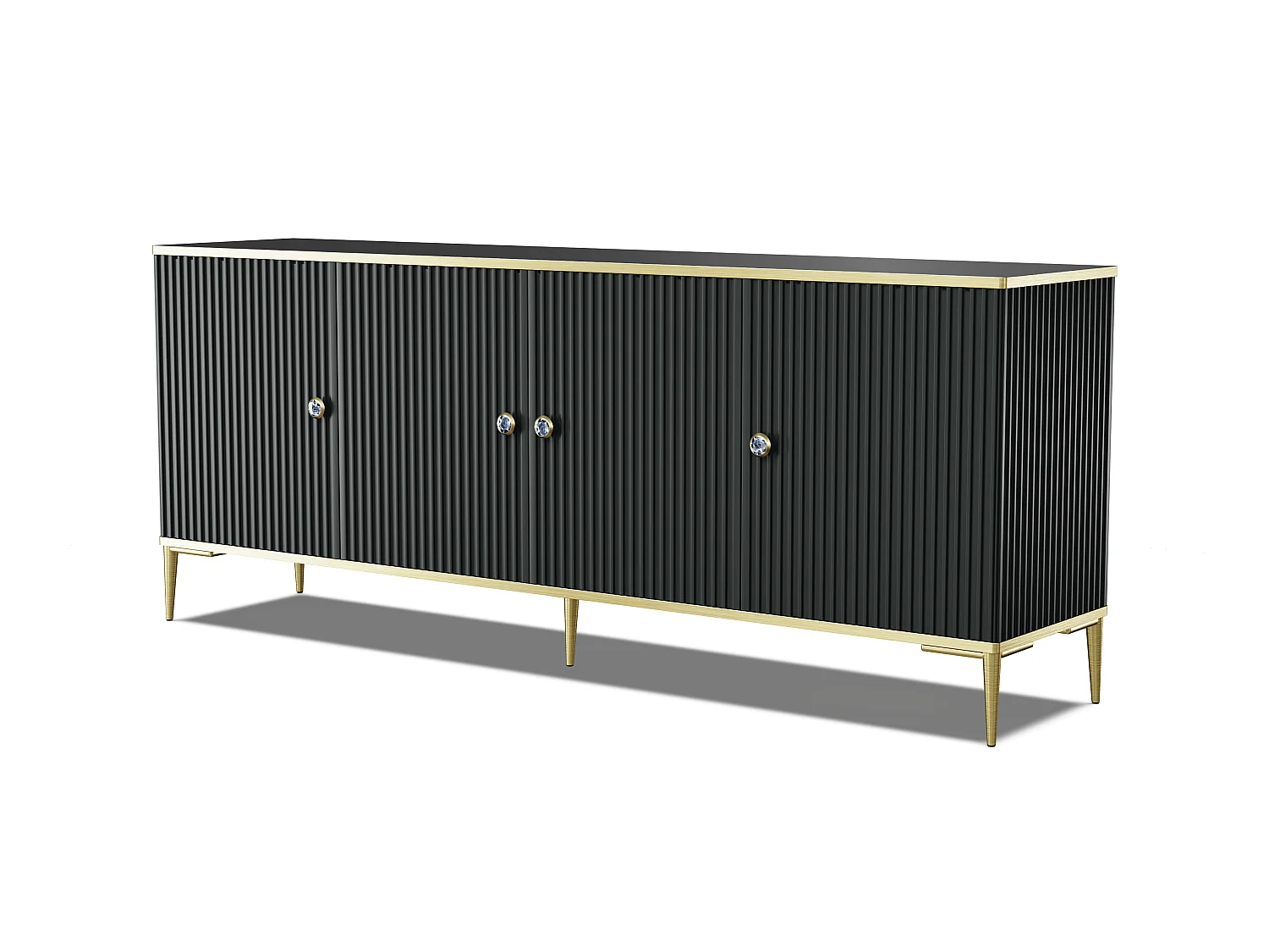 Commode PETRA 182 cm 4D noir mat avec pieds dorés