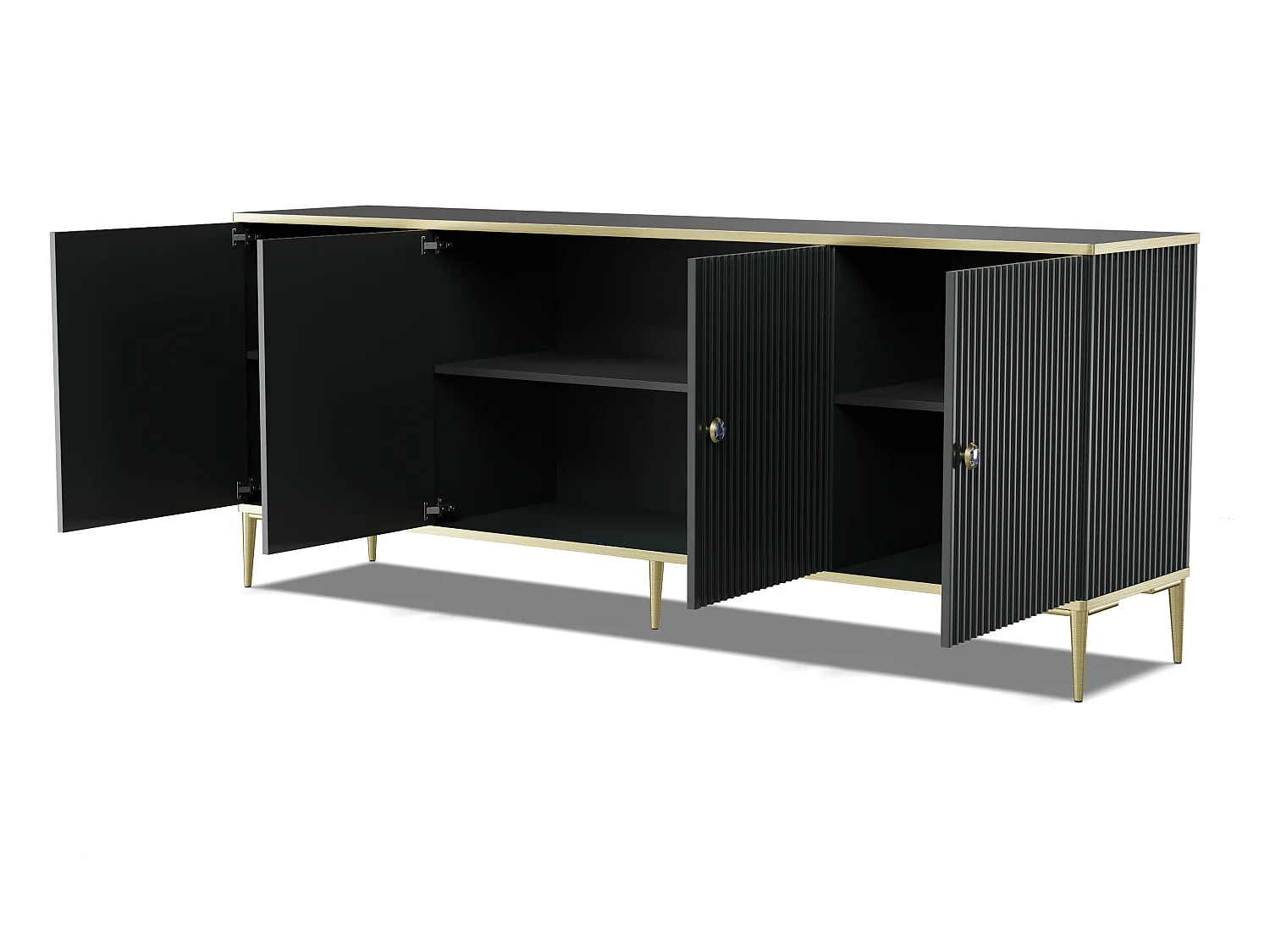 Kommode PETRA 182 cm 4D Schwarz Matt mit goldenen Beinen