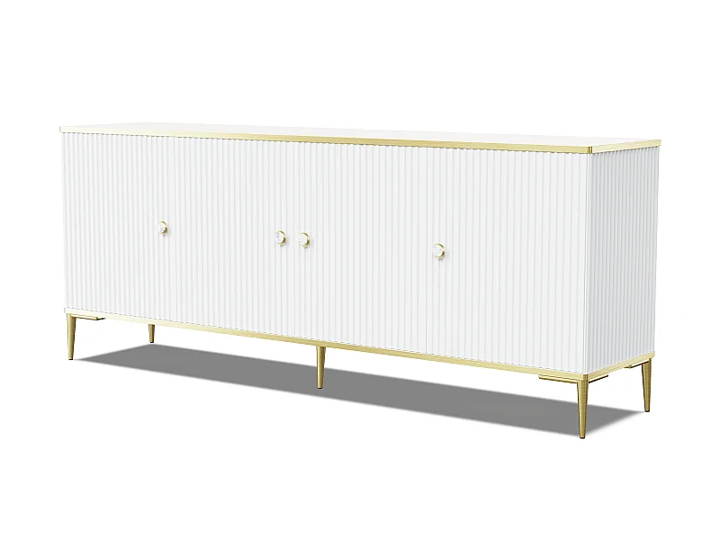 Kommode PETRA 182 cm 4D Weiß Matt mit goldenen Beinen