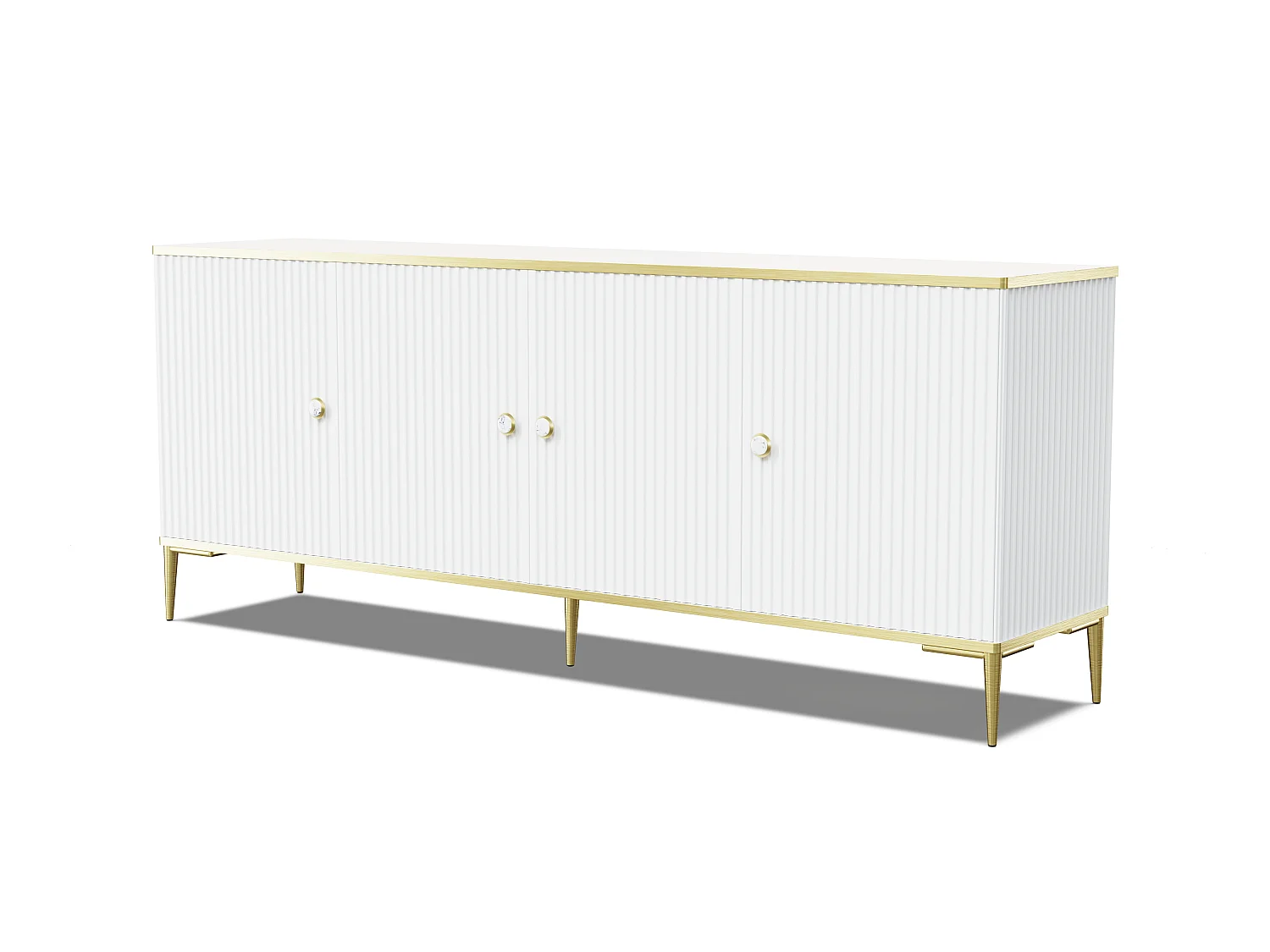 Commode PETRA 182 cm 4D blanc mat avec pieds dorés