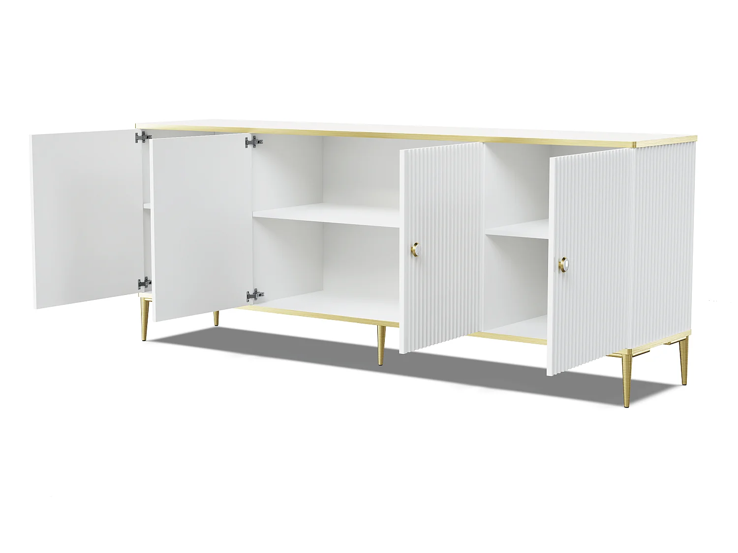 Comò PETRA 182 cm 4D bianco opaco con gambe dorate