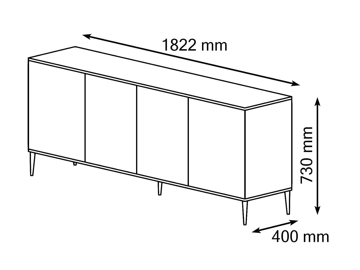 Comò PETRA 182 cm 4D bianco opaco con gambe dorate