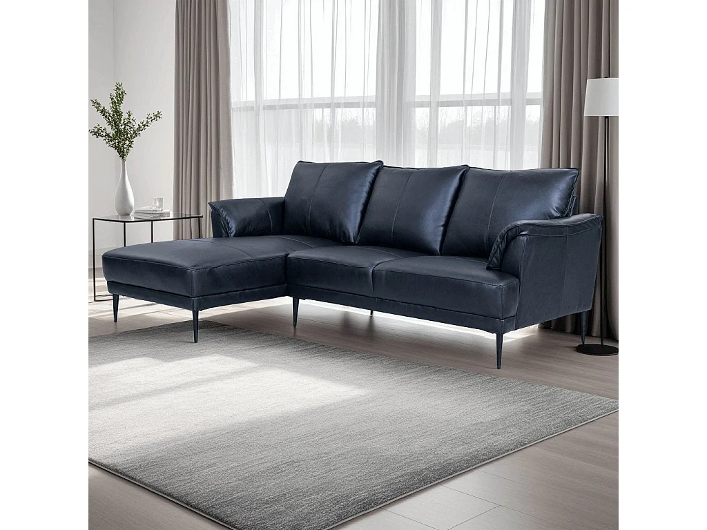Ecksofa Links Soul - 3-Sitzer - Leder - Schwarz