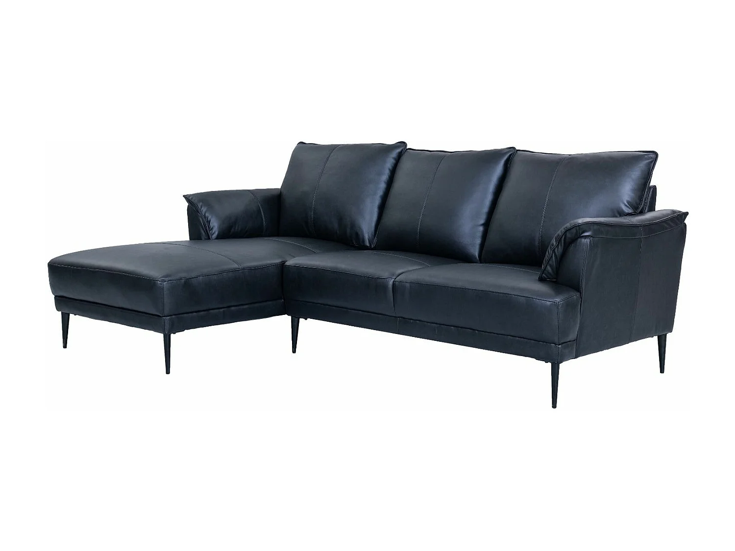 Ecksofa Links Soul - 3-Sitzer - Leder - Schwarz