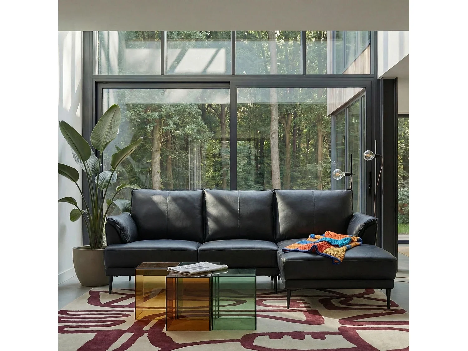 Ecksofa Left 3-Sitzer Soul - Echtleder - Schwarz