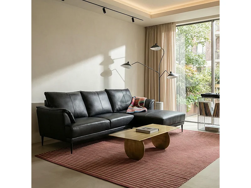 Ecksofa Left 3-Sitzer Soul - Echtleder - Schwarz