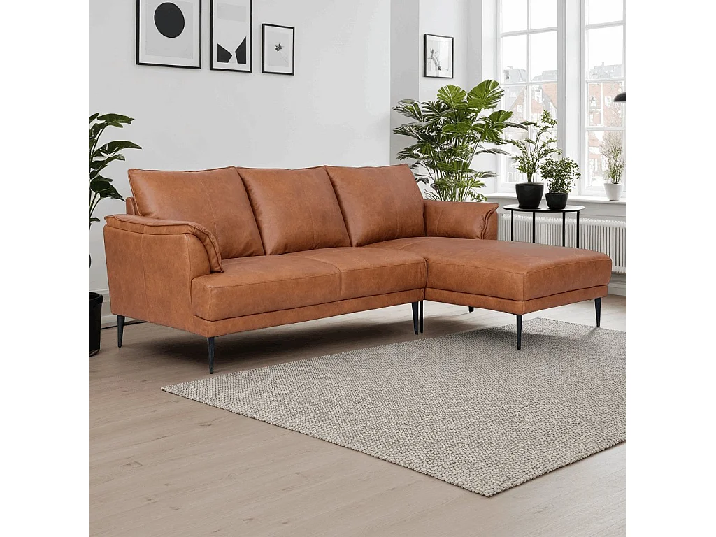 Canapé d'angle droite Soul - 3 places - Cuir - Marron