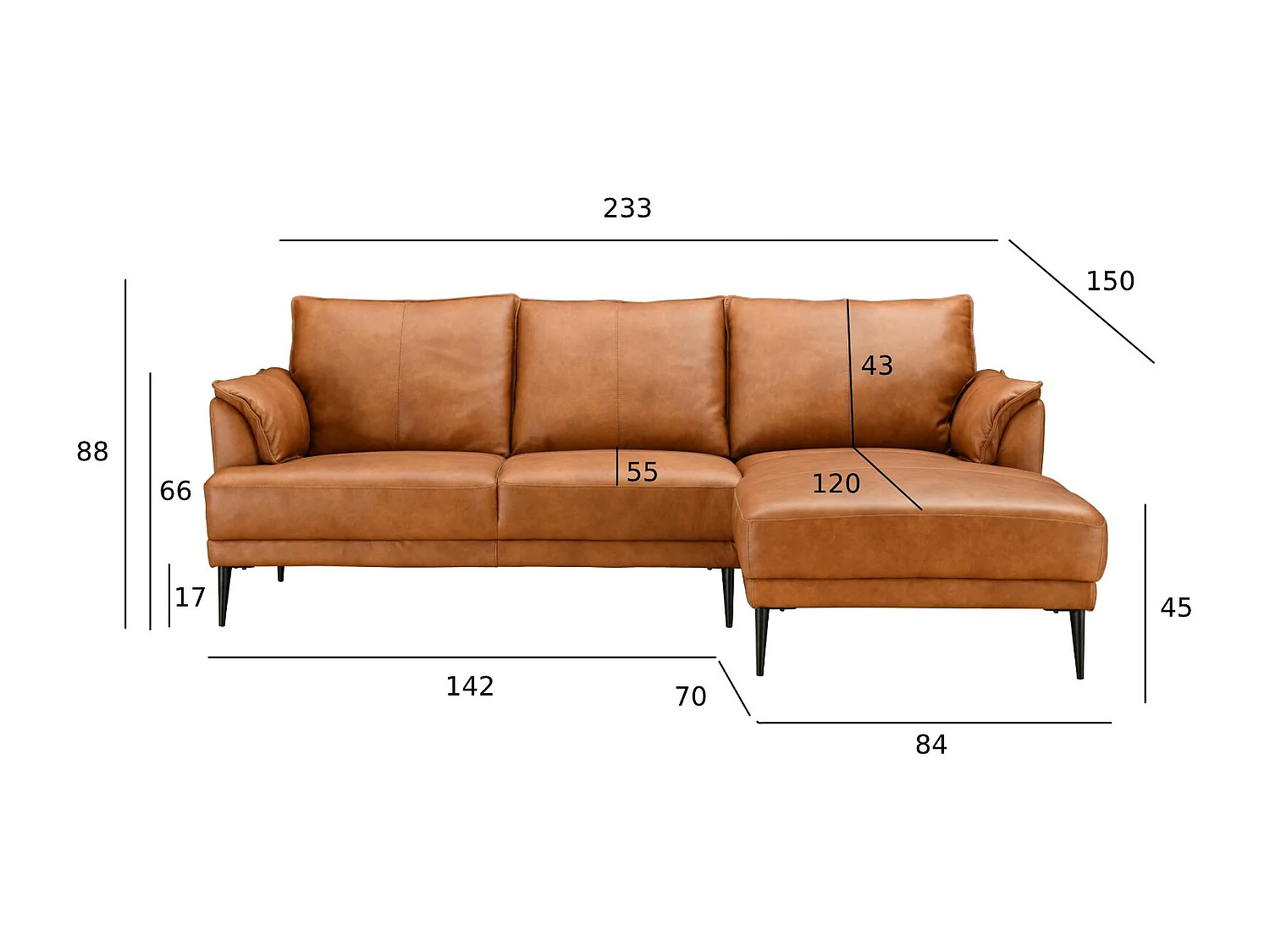 Driezitsbank Soul van leer - bruin