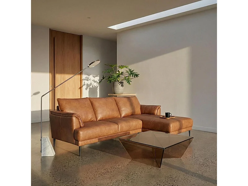 Canapé d'angle droite Soul - 3 places - Cuir - Marron