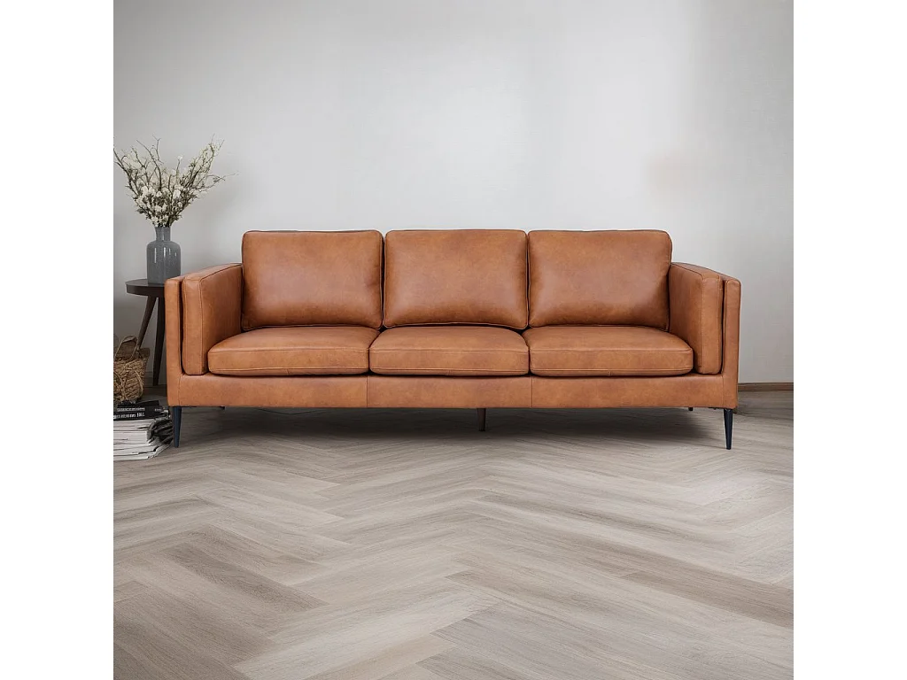 Driezitsbank Valencia van leer - bruin