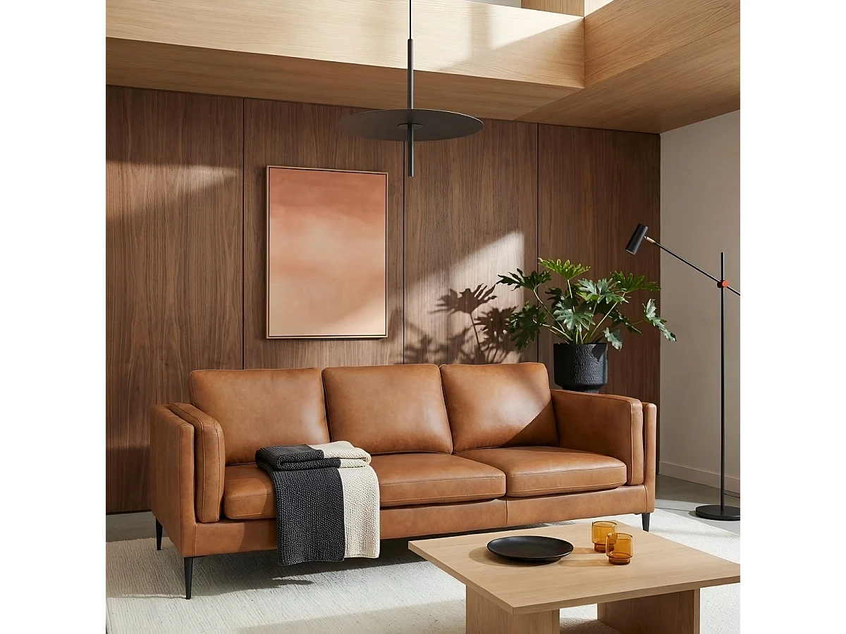 Driezitsbank Valencia van leer - bruin