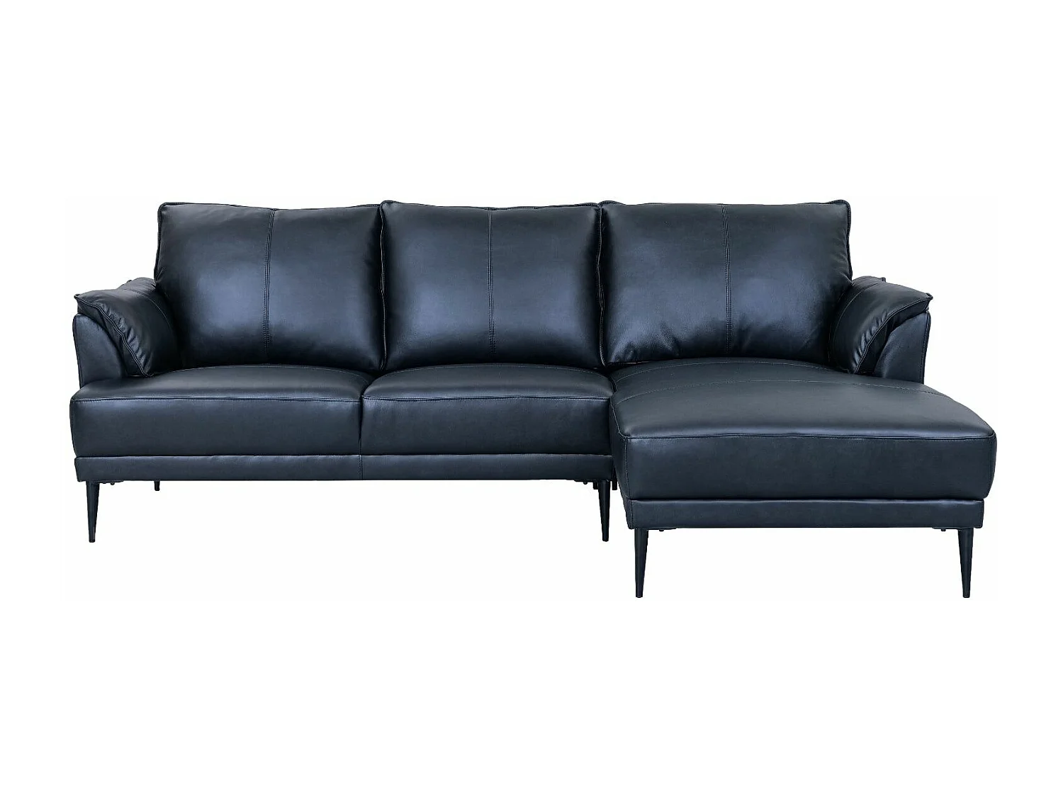 Ecksofa Rechts Soul - 3-Sitzer - Leder - Schwarz