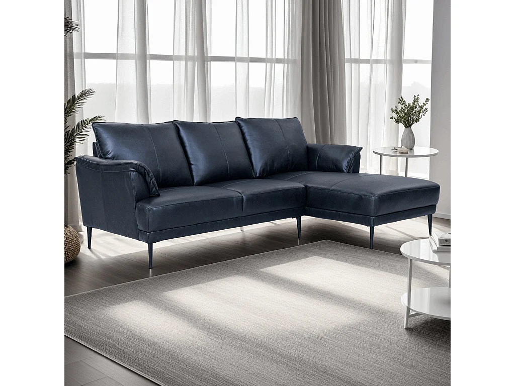 Ecksofa Rechts Soul - 3-Sitzer - Leder - Schwarz