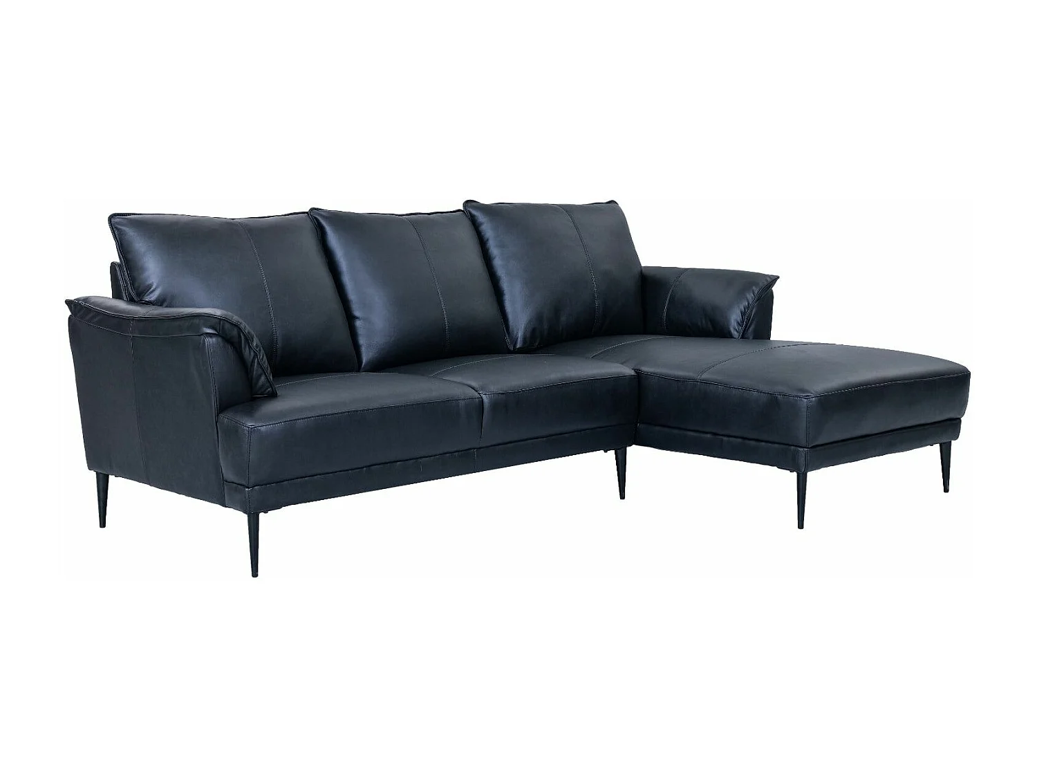 Ecksofa Rechts Soul - 3-Sitzer - Leder - Schwarz