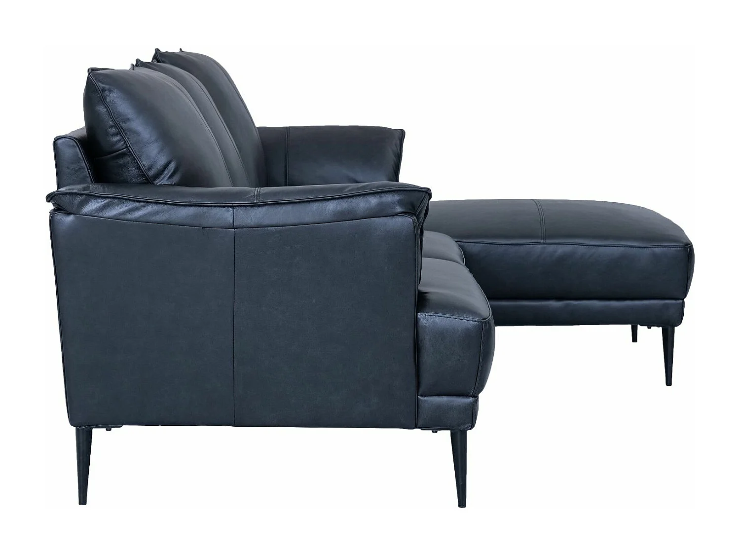 Canapé d'angle droite Soul - 3 places - Cuir - Noir