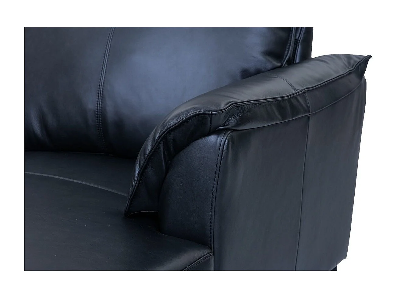 Canapé d'angle droite Soul - 3 places - Cuir - Noir